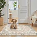 Madane Washable Area Rug 2x3, Small Entryway Rug Non-Slip Vintage Door Mat Indoor Entrance, Low Pile Floor Carpet for Inside Front Door Bedroom Kitchen Entry Laundry (2'x3', Pink/Gray)