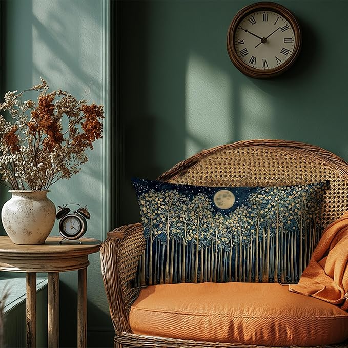 Rustic William Morris Night Moon Forest Green Decor Pillow Covers 12x20,Vintage Botanical Nature Landscape Decorative Throw Pillow Covers for Home Bedroom Living Room