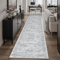 Runner Rug 2x12 Washable Non-Slip Hallway Runner Rugs for Kitchen Bathroom Laundry Room Grey Vintage Floor Carpet Runners for Hallways Entryway