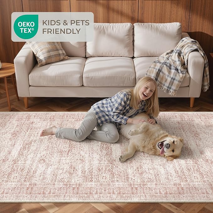 Washable Runner Rugs for Bedroom - 2x6 Runner Rug Non Slip, Ultra-Thin Entryway Runner, Soft Abstract Kitchen Runner for Hallway, Laundry, Bathroom, Indoor Door Mat(2'x6', Pink/Ivory)
