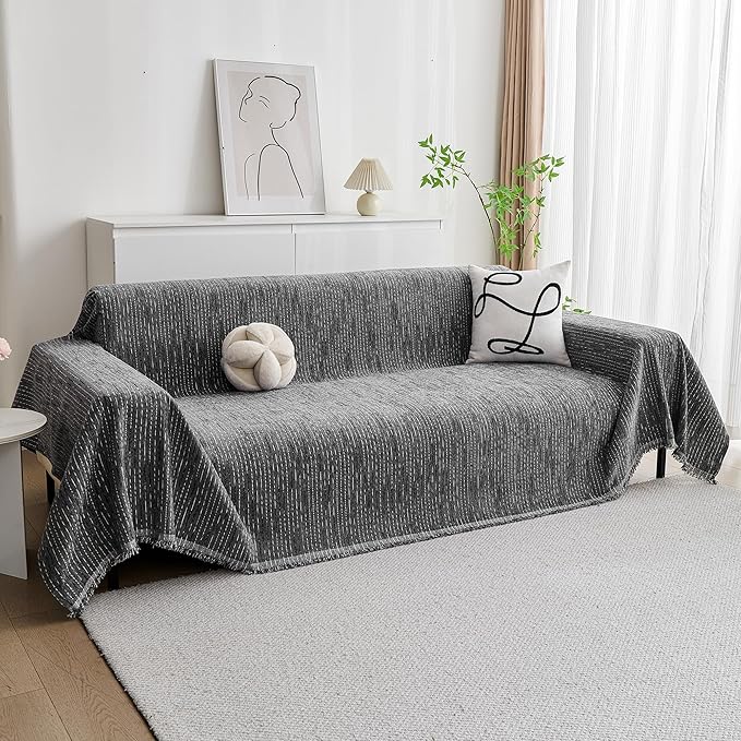 MYSKY HOME Couch Covers for Sofa, Dog Couch Cover Protector, Dark Grey Lines Sofa Covers for Sectional L Shape, Pets Couch Throw Cover Washable Durable Large Couch Cover for Dogs, Cats, 91"X118"