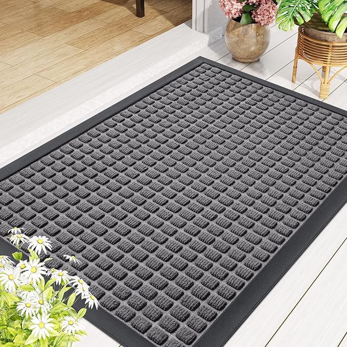 Smiry Front Door Mat Outside Entrance, Heavy Duty Natural Rubber Doormat, Non Slip, Trap Dirt and Moisture, Easy Clean, Low Profile Welcome Floor Mats for Indoor Outdoor Entry, 71x23 Inch, Mix Grey