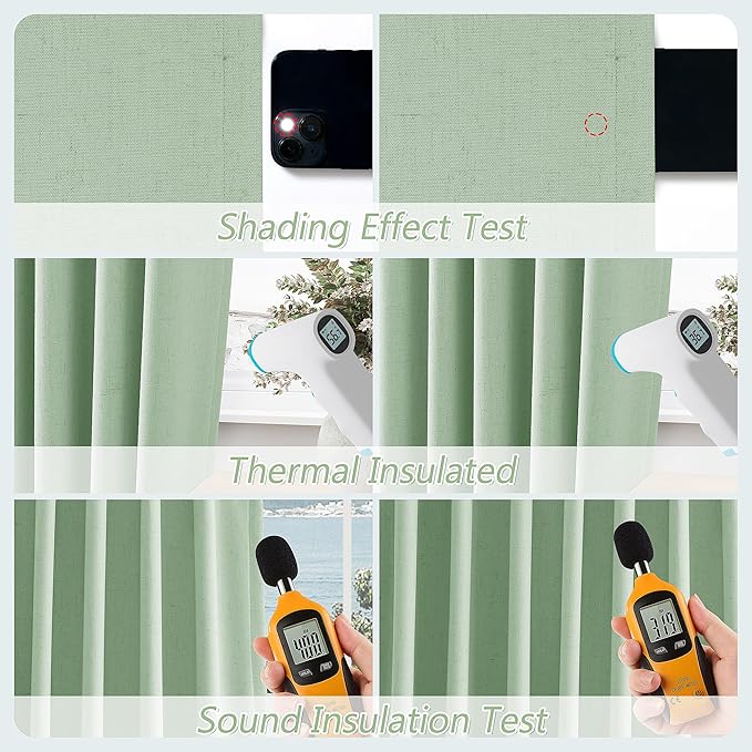 Aqua Green 100% Blackout Linen Curtains 96 Inch Length 2 Panels Set for Living Room Bedroom Back Tab Thermal Insulated Black Out Drapes Room Darkening Farmhouse Style for Bedroom Window Curtains