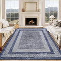 GarveeHome 8x10 Large Washable Area Rug Modern Bordered Rug Distressed Geometric Floor Carpet, Soft Non Slip Rug, Low Pile Non Shedding Rug, Indoor Blue Rug for Bedroom, Living Room