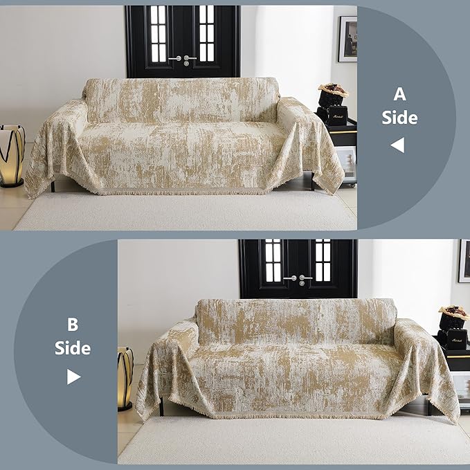 MYSKY HOME Couch Cover for Dogs Washable Couch Sofa Protector for Loveseat Sofa with Cats Pets Friendly Chenille Khaki Abstract Geometric Sofa Covers Soft Durable Farmhouse Sofa Slipcovers, 91" X118"