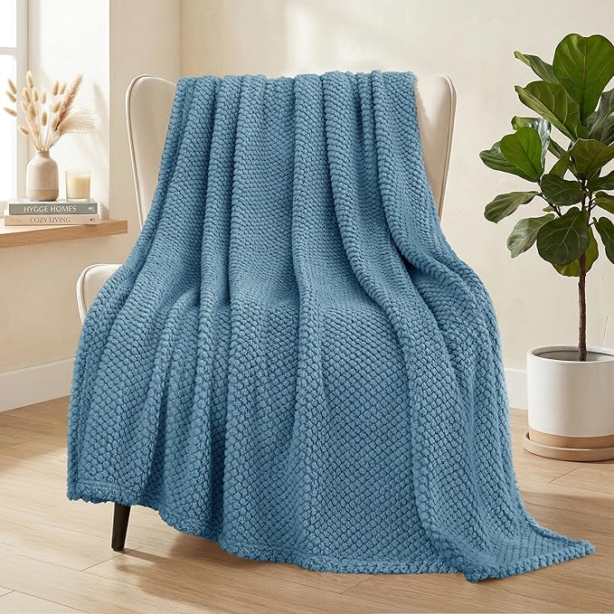 Whale Flotilla Extra Large Fuzzy Fleece Throw Blanket for Couch, 50x70 Inch Fluffy Warm Soft Jacquard Blankets for All Season, Lightweight and Cozy, Slate Blue