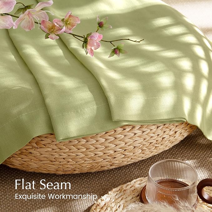 NICETOWN Fresh Green Linen Curtains for Kitchen, Thick Flax Small Window Treatments Semi Sheer Privacy Assured with Light Through for Cafe/Bathroom, W55 x L84, 2 Panels