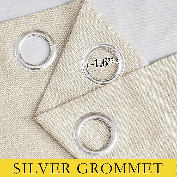 NICETOWN 100% Absolutely Blackout Linen Curtains with Thermal Insulated White Liner, Beige, W62, 2 Pieces, Noise Reducing Textured Linen Look Curtains for Windows 95 inch Length for Classroom
