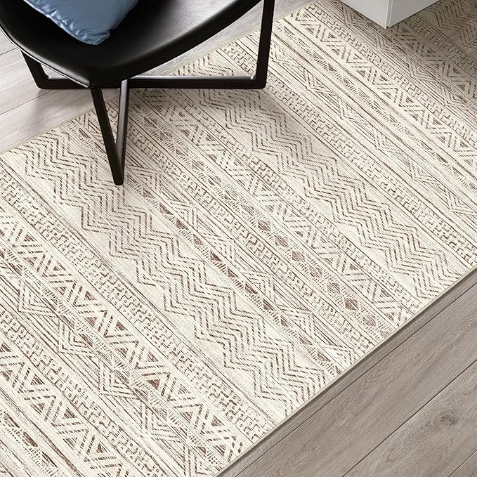 3x10 Washable Hallway Runner Rug - Moroccan Non-Slip Long Runners for Entryway Soft Modern Geometric Low-Pile Rugs for Kitchen Waterproof Neutral Carpet for Bedrooom Bathroom Laundry 3x10 Beige