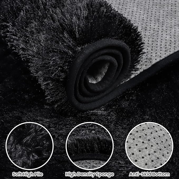 5x8 Area Rugs for Living Room: Soft Fluffy Shag Black Rugs for Bedroom, Non Slip Large Fuzzy Plush Rug Indoor Floor Carpet for Nursery Kids Boys Girls Room, Dorms, Playroom, Modern Home Decor