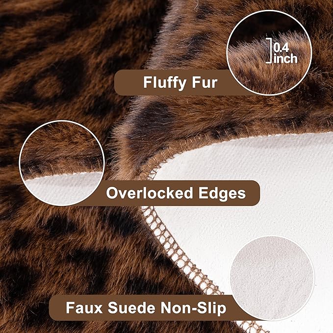 Faux Antelope Cheetah Print Rug, Leopard Rug 6.2x8.2 Faux Animal Print Skin Cheetah Area Rug for Bedroom Living Room Animal Fur Hide Rustic Dark Brown