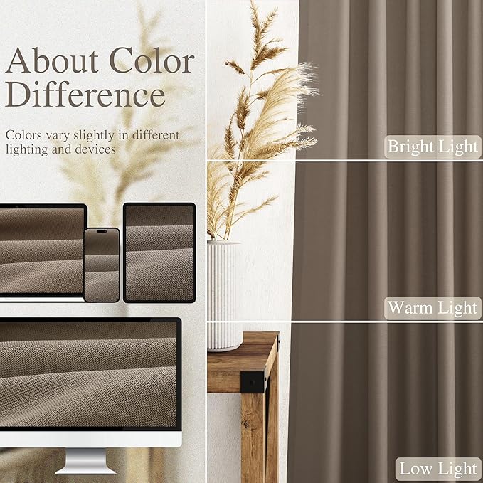 Extra Long Curtains 2 Panels 102 Inches Long for Living Room Dark Taupe Back Tab Rod Pocket Light Filtering Semi Sheer Drapes Cotton Linen Textured Window Curtain 102 Inch Length for Bedroom 9 FT