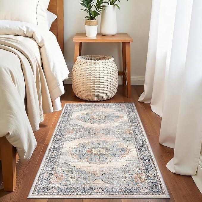 TOPRUUG 2x4 Entryway Runner Rug - Washable Non-Slip Rugs for Kitchen Hallway Soft Ultra-Thin Door Mat Indoor Entrance Stain Resistant Small Throw Carpet for Bathroom (Blue, 2X4)