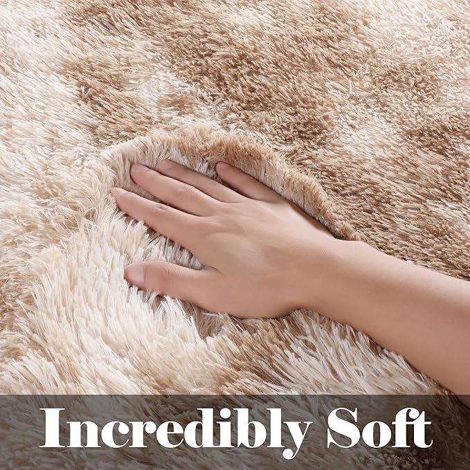 ONASAR Area Rugs for Bedroom Living Room, Fluffy Tie-Dye Beige 4x6 Indoor Bedside Floor Throw Rug, Soft Plush Shaggy Carpet for Nursery Kids Girls Boys Teen Dorm Home Office Decor Aesthetic