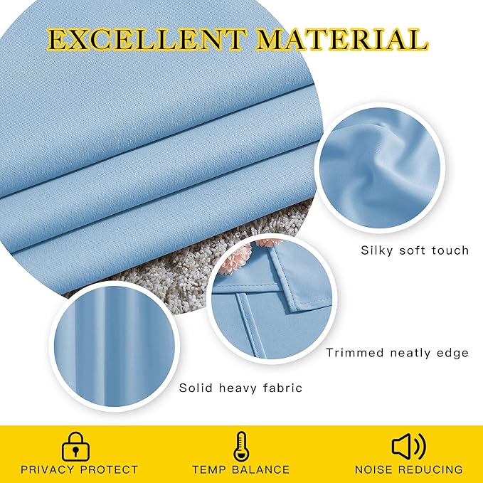 NICETOWN Blue Bedroom Blackout Curtains - Functional Blackout Draperies and Drapes Window Panels, Thermal Insulated, 52 inches x 45 inches, Set of 2 Panels, Blue