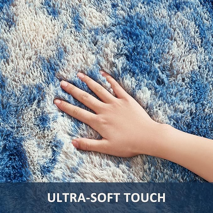 Ophanie Blue White and Grey Area Rugs for Living Room 5x7, Fluffy Shag Large Fuzzy Plush Soft Carpets, Floor Shaggy Rugs for Bedroom, Carpet for Kids Boys Girls Dorm Nursery Home Decor Aesthetic