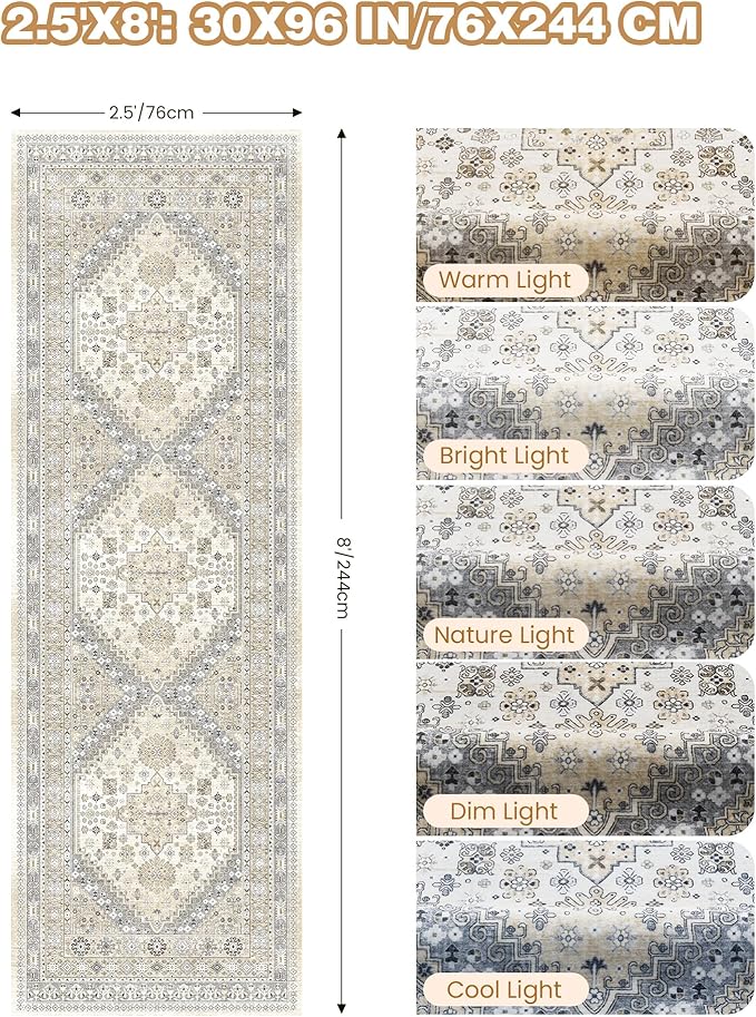 Kitchen Runner Rug Non Slip Washable 2.5x8, Soft Low Pile Entryway Rug Runners for Hallways,Carpet Runner for Living Room,Kitchen, Laundry, Bathroom(Beige,2.5'x8')