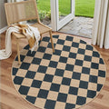 Lahome Colette Checkered Round Rugs 6ft, Outdoor Patio Easy Jute Rug Indoor Outdoor Circle Carpet, Farmhouse Nature Non Shedding Non Slip Washable Black Carpet for Living Room Entry Deck