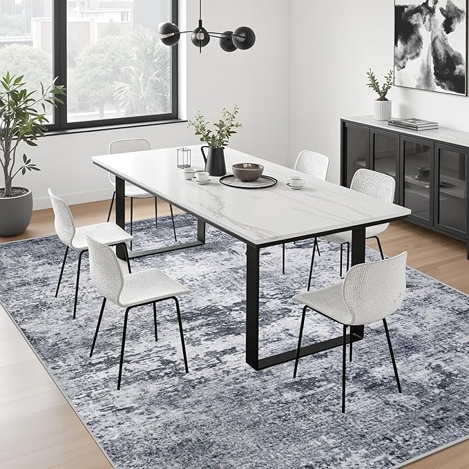 10x14 Area Rug Living Room Rug: Washable Modern Abstract Soft Thin Rug Indoor Floor No Slip Stain Resistant Carpet for Bedroom Dining Room Farmhouse Nursery Home Office - Grey