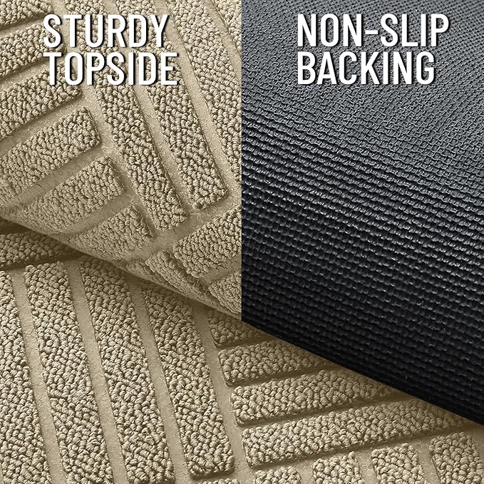 OLANLY Front Door Mat Outside Entrance 33x21, Absorbent, Heavy Duty Sturdy Natural Rubber Doormat Indoor Outdoor, Stain and Fade Resistant, Non-Slip Low Profile Floor Mat for Entryway, Beige Diamond