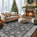 Washable Large 9x12 Area Rug: Indoor Oriental Living Room Carpet with Non Slip Backing Ultra Soft Low Pile Rugs for Bedroom Dining Room Distressed Stain Resistant Thin Floor Mat (9x12 Black)