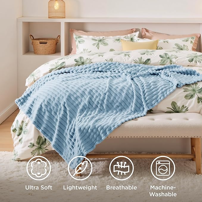 Bedsure GentleSoft Blue Fleece Blanket for Couch - Cozy Soft Blankets for Women, Cute Small Throws for Girls, Light Blue, 60x80 Inches