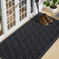 Smiry Front Door Mat Outside Entrance, Heavy Duty Sturdy Natural Rubber Doormat, Trap Dirt and Moisture, Easy Clean Low Profile Mats for Indoor Outdoor Entry, Grid Geometric (59x23, Black)