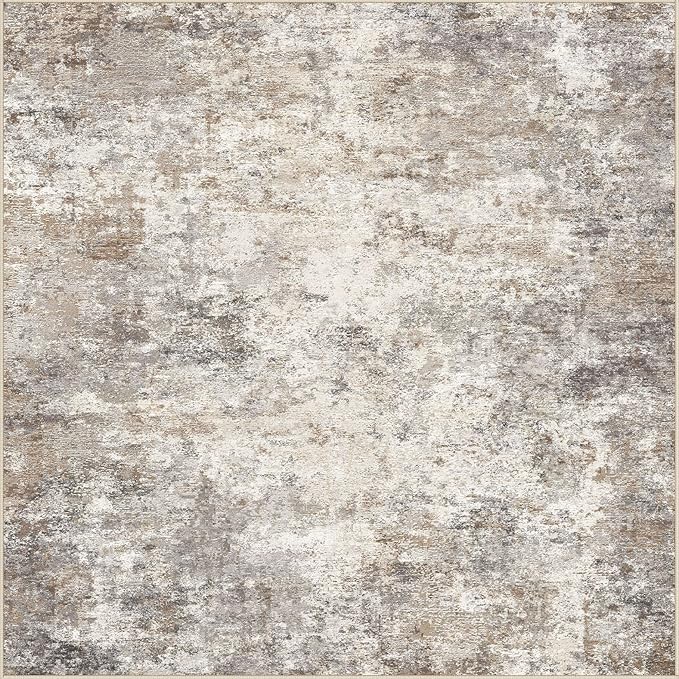 UERMEI Square Area Rugs : Washable 5x5 Neutral Modern Abstract Carpet for Living Room Bedroom - Soft Floor Mat with Non Slip Backing for Kitchen Nursery Dorms Farmhouse Home Decor - Brown Grey