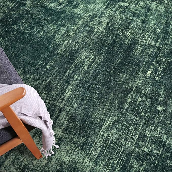 IOHOUZE Abstract Round Area Rug 6 Ft Washable Circle Rugs Large Round Rug Non Slip Thin Soft Circle Rugs, Printed Faux Wool Floor Carpet for Bedroom Living Room Dining Room Nursery, Dark Green