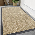 Smiry Front Door Mat Outside Entrance, Heavy Duty Sturdy Natural Rubber Doormat, Trap Dirt and Moisture, Easy Clean Low Profile Mats for Indoor Outdoor Entry, Grid Geometric (71x47, Beige)