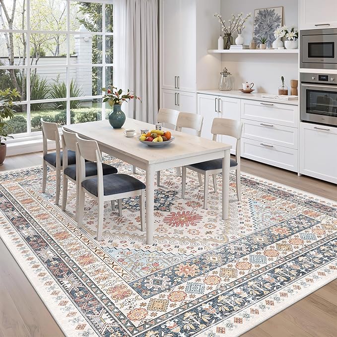 zesthome 8x12 Area Rugs for Living Room,Non-Slip Backing Washable Rugs,Vintage Large Area Rug，Stain Resistant Home Decor Rug (Multi,8'x12')