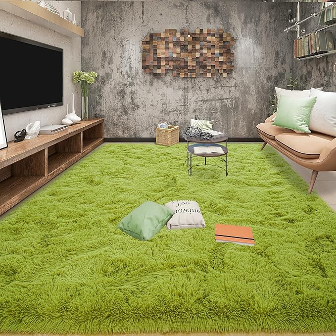 Tepook Super Soft Fluffy Rug for Bedroom, Modern Shaggy Fuzzy Kids Rugs for Living Room, Plush Indoor Nursery Home Decor Dorm Carpet with Non-Slip Bottom, Grass Green, 5 X 8 Feet