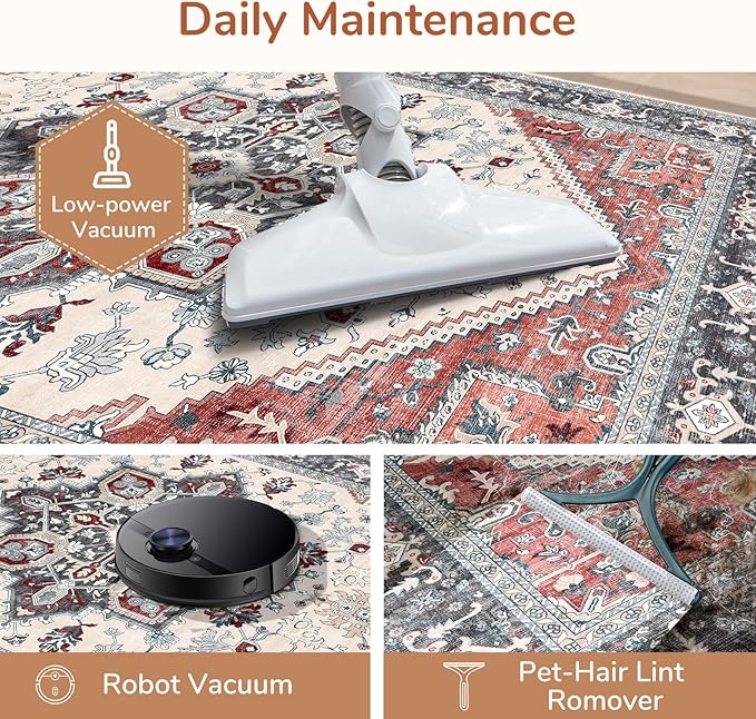 OPPODREAM Soft Area Rugs 3x5, Washable Rugs with Non Slip Backing, Low-Pile Throw 3x5 Carpet, Faux Cashmere 3 x 5 Carpet, Black & Red