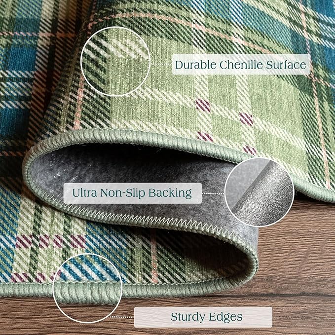 3x5 Buffalo Entry Rug - Small Washable Indoor Outdoor Mats for Front Door Non-Slip Porch Rug Green Teal Plaid Tartan Throw Rugs for Living Room Bedroom Entryway Kitchen Office Porch Decor