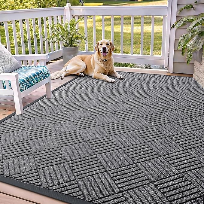 OLANLY Front Door Mat Outside Entrance 71x47, Absorbent, Heavy Duty Sturdy Natural Rubber Doormat Indoor Outdoor, Stain and Fade Resistant, Non-Slip Low Profile Floor Mat for Entryway, Grey Diamond