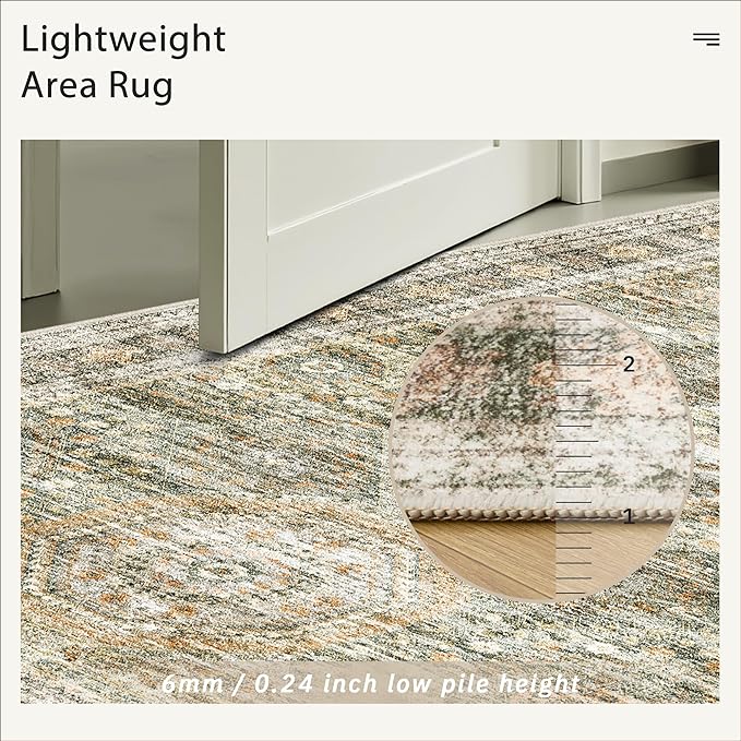 6x9 Area Rug for Living Room Washable 6x9 Non-Slip Modern Rugs for Bedroom Dinning Room Ultra-Thin Indoor Green Orange