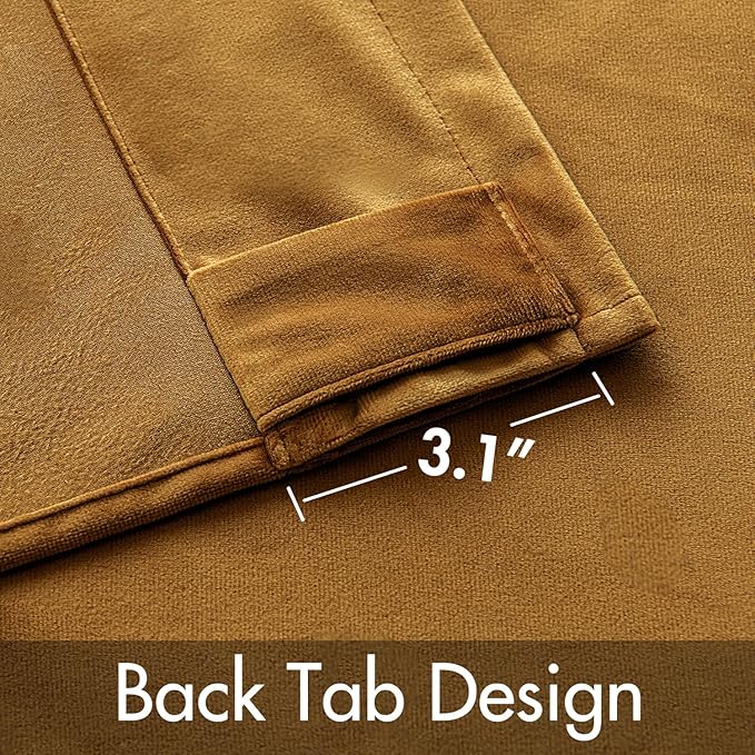 MIULEE Velvet Curtains 108 inches - Luxury Room Darkening Curtains for Bedroom Living Room Thermal Insulated Super Soft Window Drapes Rod Pocket & Back Tab, Gold, W52 x L108 inches, 2 Panels