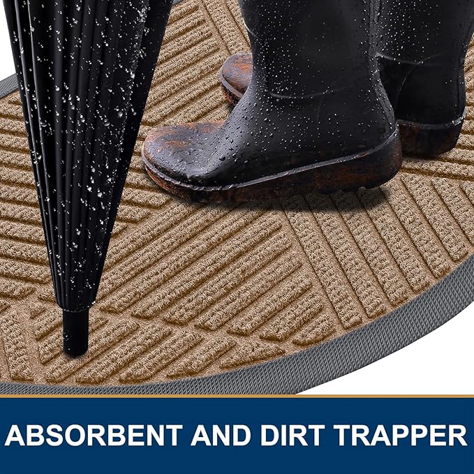 Smiry Half Circle Front Door Mat Outside Entrance, Heavy Duty Sturdy Natural Rubber Doormat, Trap Dirt and Moisture, Low Profile Mats for Indoor Outdoor Entry, Irregular Triangle (29.5x17, Coffee)
