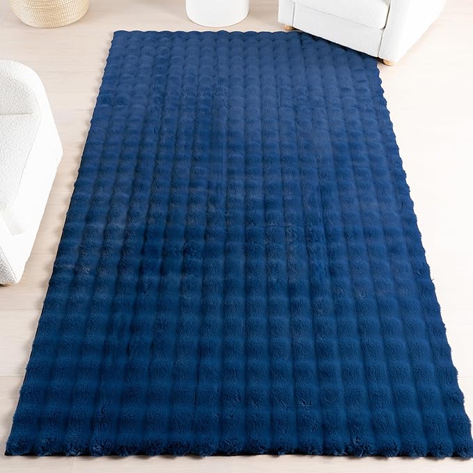 Nuloom Jeni Navy, 5' x 8', Solid Faux Rabbit, Fluffy and Cozy, High Traffic, Stain Resistant, Easy Clean, Durable Washable Area Rug for Bedroom, Living Room, Dining, Den, Foyer, Entryway