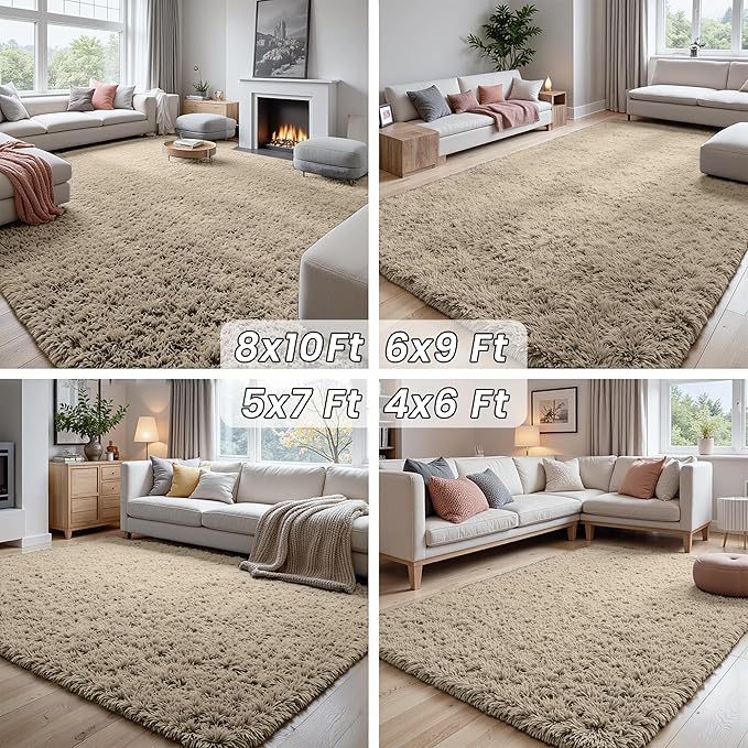 5x8 Area Rugs for Living Room: Soft Fluffy Shag Gray Camel Rugs for Bedroom, Non Slip Large Fuzzy Plush Rug Indoor Floor Carpet for Nursery Kids Boys Girls Room, Dorms, Playroom, Modern Home Decor