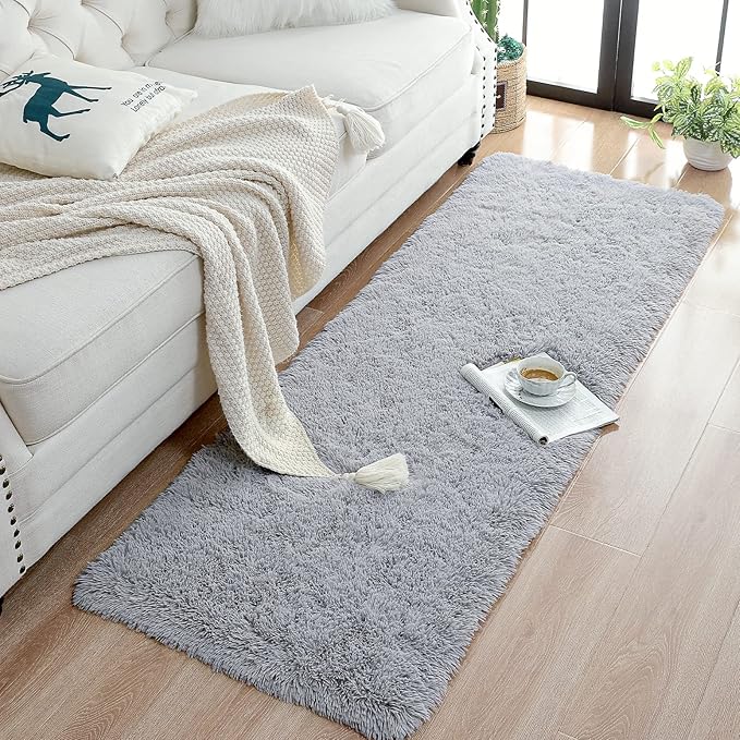 Chicrug Soft Runner Rugs for Bedroom Living Room Plush Fluffy Rug 2x7 Feet, Shag Furry Area Rug Carpet Non Shedding for Nursery Children Kids Girls Room Home Decorative, Grey