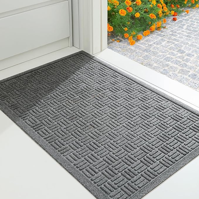 Mibao Front Door Mat Indoor Outdoor Entrance, Dirt Trapping Waterproof All-Season, All-Weather Doormat, Non-Slip Durable Natural Rubber Low Profile Easy Clean Patio Entrance Mat, 61.5" x 36", Grey