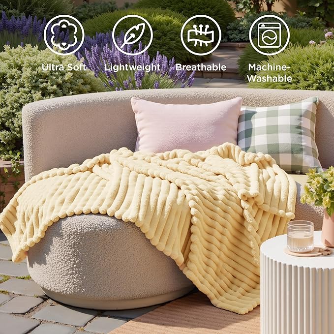 Bedsure GentleSoft Custard Yellow Fleece Throw Blanket for Couch - Super Soft Cozy Blankets for Women, Cute Small Blanket for Girls, 50x60 Inches