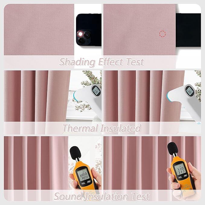 Guken 100% Blackout Linen Curtains 96 Inch 2 Panels Set for Girl's Bedroom, Living Room, Nursery, Back Tab Thermal Insulated Black Out Drapes Room Darkening, Pink