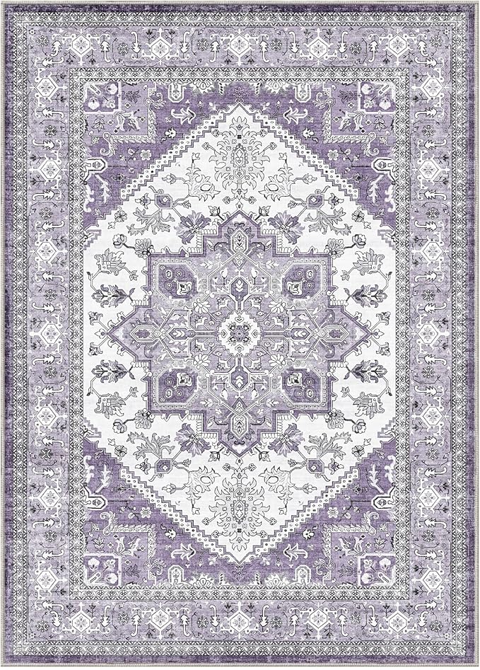 OPPODREAM Soft Area Rugs 5x7, 5x7 Washable Rug with Non Slip Backing, 5 x 7 Faux Cashmere Low-Pile Carpet, Purple