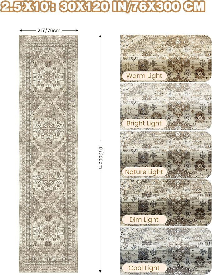 Kitchen Runner Rug Non Slip Washable 2.5x10, Soft Ultra-Thin Entryway Rug Runners for Hallways, Carpet Runner for Living Room,Kitchen, Laundry, Bathroom(Brown,2.5'x10')