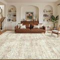 Madane 9x12 Area Rugs for Living Room, Soft Vintage Beige Area Rug with Non Slip Backing, Washable Non-Shedding Low Pile Large Print Floor Carpet for Home Office Decor