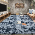 Tepook Area Rugs 9x12 for Living Room, Super Soft Fluffy Rugs for Bedroom, Modern Shaggy Rug Fuzzy Carpets for Kids, Plush Indoor Nursery Home Decor Rug with Non-Slip Bottom, Tie-Dyed Blue and Grey