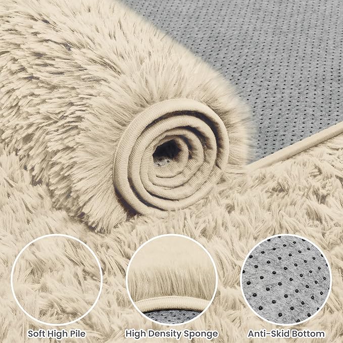 4x6 Area Rugs for Living Room Rug: Soft Fluffy Shag Beige Rugs for Bedroom, Non-Slip Large Fuzzy Plush Rug Indoor Floor Carpet for Nursery Kids Boys Girls Room, Dorms, Playroom, Modern Home Decor