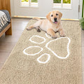 Smiry Dog Door Mat for Muddy Paws, Absorbent Dirt Trapper Non Slip Quick Dry Washable Chenille Mat for Mud Dogs, Entry Rug for Indoor and Outdoor (54x32 Inches, Beige and White)